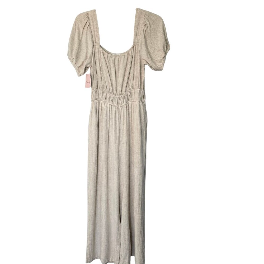 HYFVE - Neutral Puff Sleeve Wide Leg Jumpsuit - Size Small
